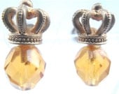 Vintage Faceted Topaz Earrings Faux Topaz Bead Earrings Gold Crown Earrings Crown Earring Gold Bead Earrings Gold Earring Yellow Earrings
