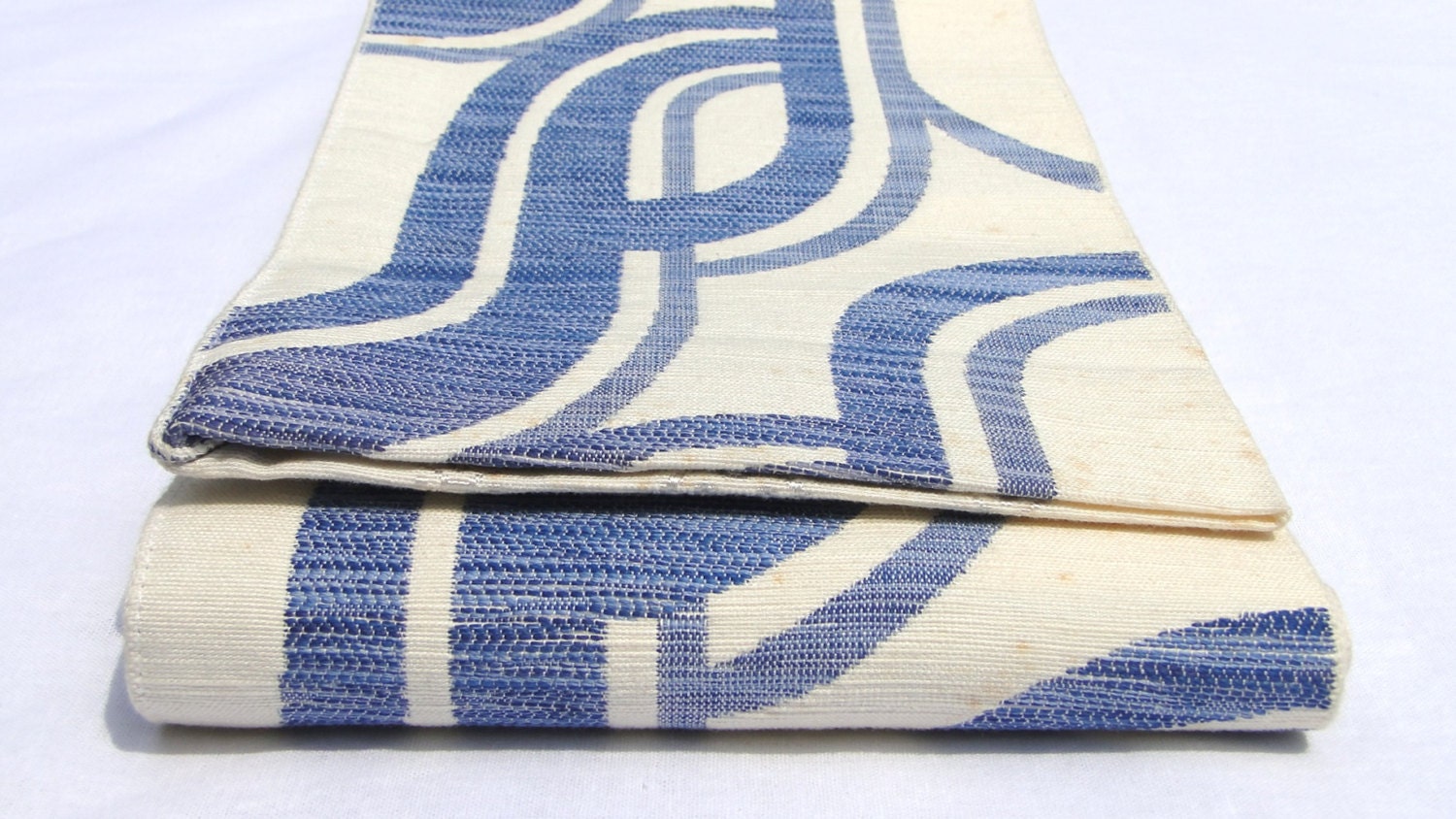 Japanese Silk Obi. Blue White Wave Design. Wall Hanging Table Runner (Ref: 336)
