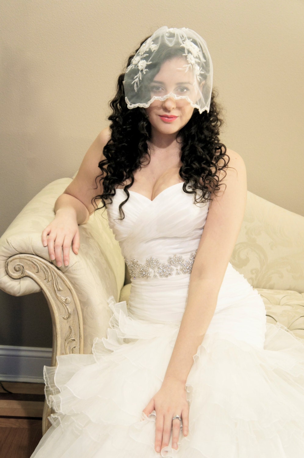 The Ritz Bridal Sequined Birdcage Veil