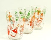 Vintage 50s Mid Century Modern Kitsch Atomic Cocktail Theme Aperitif Shot Glasses x3