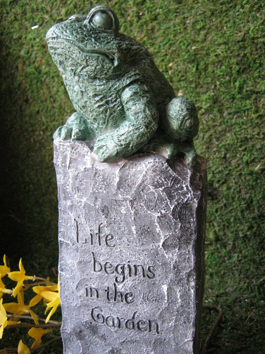 Frog On A Rock, Garden Sign, Life Begins In The Garden