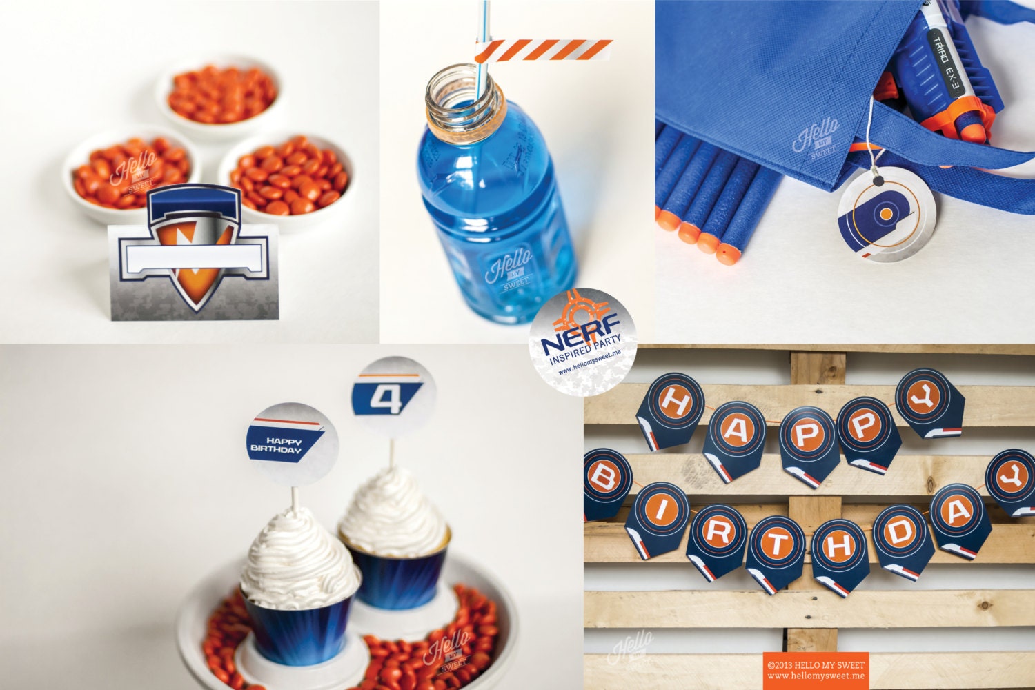 Nerf Party - INSTANT DOWNLOAD - Printable Birthday Party Decorations - Full Set - Blue Orange