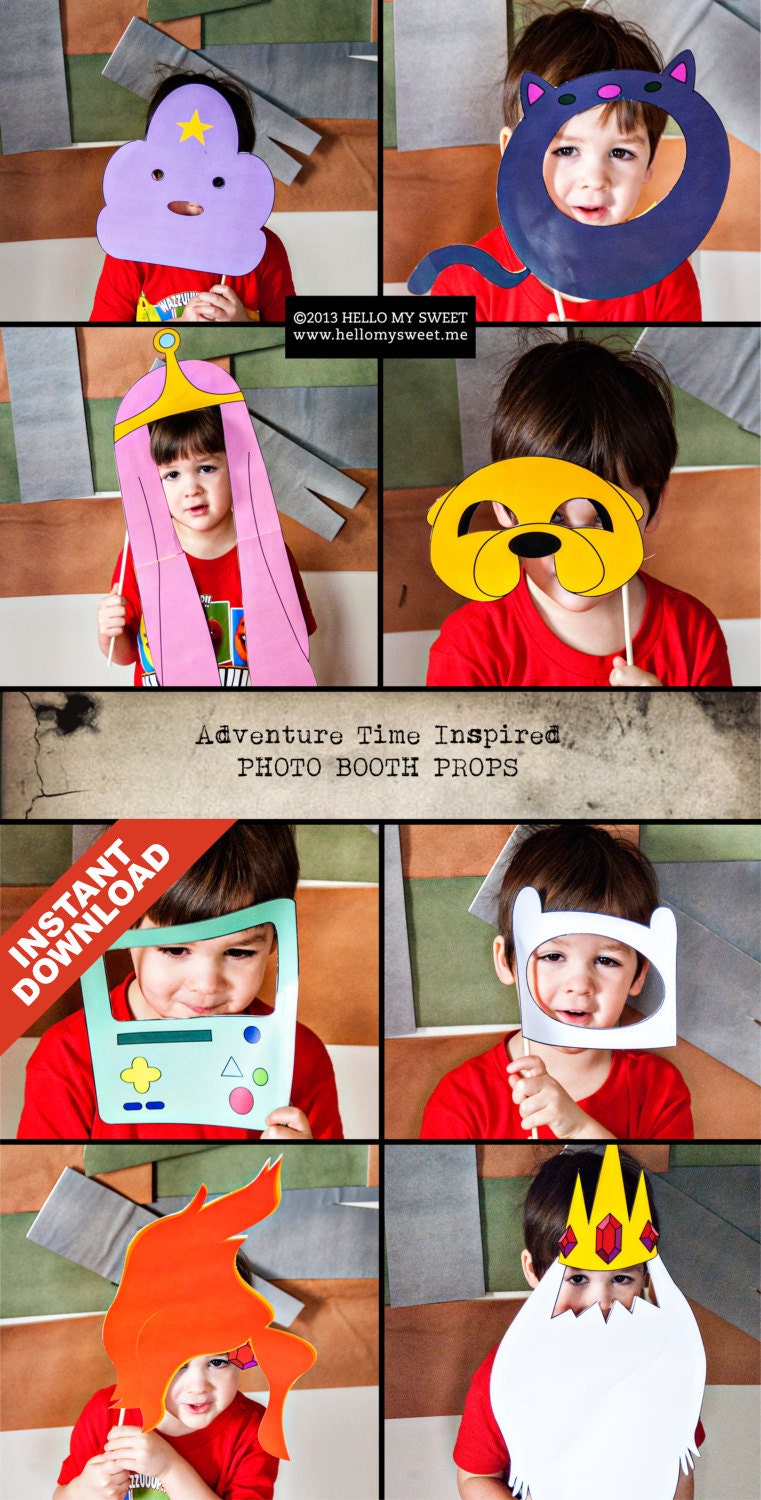 Adventure Time Photo Booth - INSTANT DOWNLOAD - Printable Party Props - Finn Jake Princess Bubblegum BMO Gunter