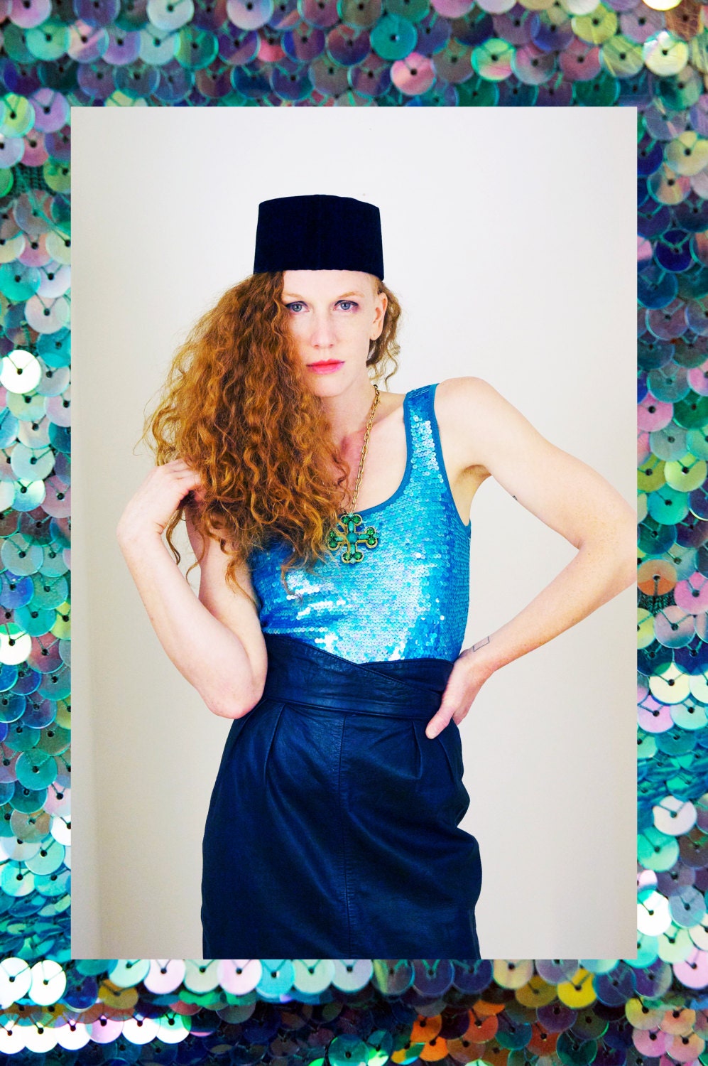 Vtg 90s Green/Blue Iridescent Sequin Tank S/M