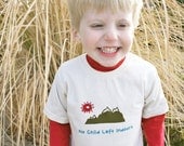 Organic Toddler Short Sleeve "No Child Left Indoors" with mountains - Natural Color Hand Printed 2T, 4T, 6T Children's Clothing Eco
