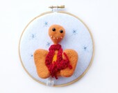 The Snowy Pheeple and His Scarf - Needle Felted Pheeple Wall Art Sculpture