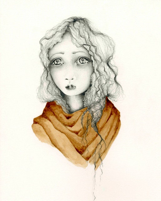 Pencil Drawing Illustration "Want" Original Drawing 11 x 14 OOAK Original Pencil Drawing Coffee Staining dark brown fine art