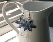 Floral Purple Violet Hibiscus Earrings Summer Trend Dangle