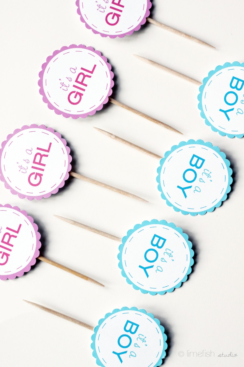 Baby Shower Cupcake Toppers / Set of 12 / Boy or Girl / Gender Reveal Party Decor