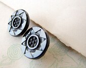 pair of antique black glass buttons - Victorian - French jet - gothic motif - 14mm
