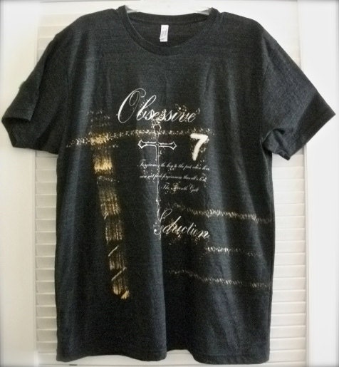 Guys Screenprint Tshirt Goth Text Clothing White Handmade Shirt Art Small Medium Large XLarge Design Silkscreen Gold Tri-Blend