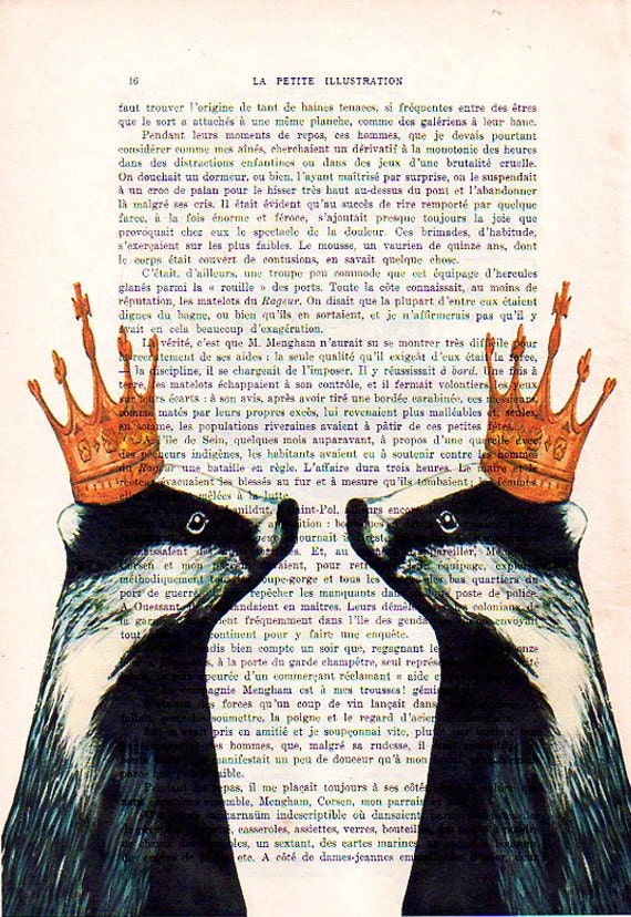 Illustration Prints posters Acrylic paintings  Original Drawing Giclee Mixed Media Art digital typography: 2 Royal Badgers