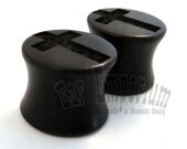 Cross on Ebony Wooden Plugs - 2g (6.5mm) 0g (8mm) 00g (9 mm) 7/16" (11 mm) 1/2" (13 mm) 9/16" (14 mm) Gabon Wood Ear Gauges