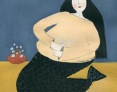 Awaiting - giclee A5 print whimsical surreal illustration mermaid pregnancy art pregnancy gift feminine art mermaid print modern home decor