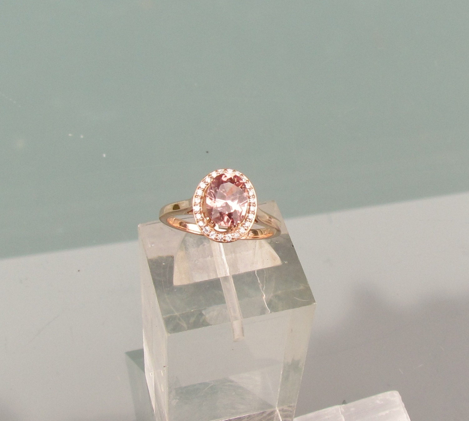 14k Rose Gold Apricot Spinel Diamond Halo Engagement Ring Weddings Anniversary Morganite Alternative