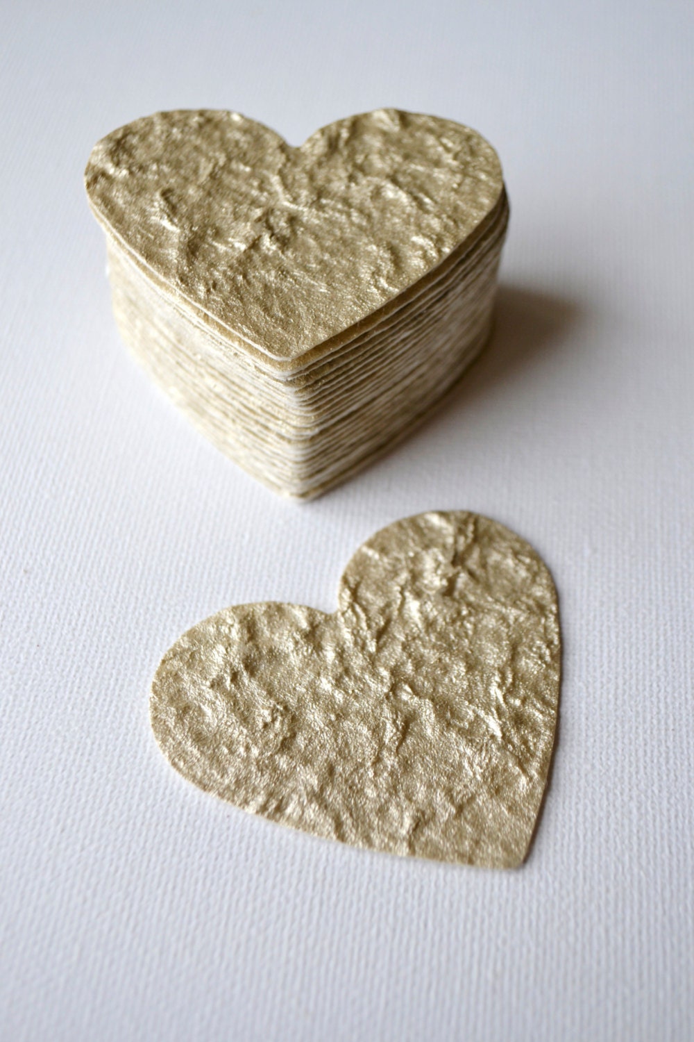 25 Champagne Heart Punches/Confetti -Handmade Recycled Paper/ Rustic Wedding/ Anniversary/ Bridal Shower/ Gift Tag/ Table Decor/ Cardmaking