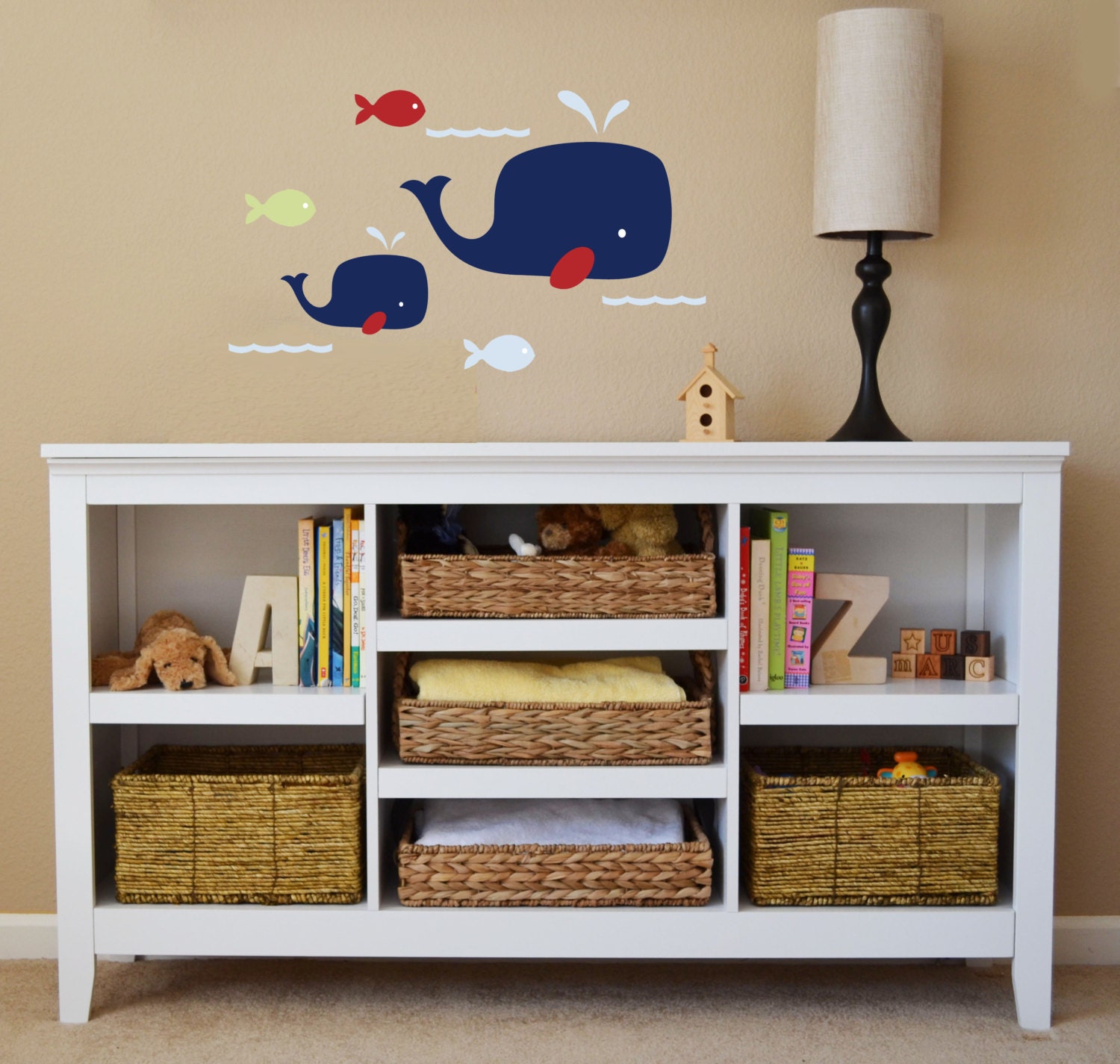 Whale, Children's Wall Decal, Vinyl Repositional Decal, Whale Decor-Set of eight