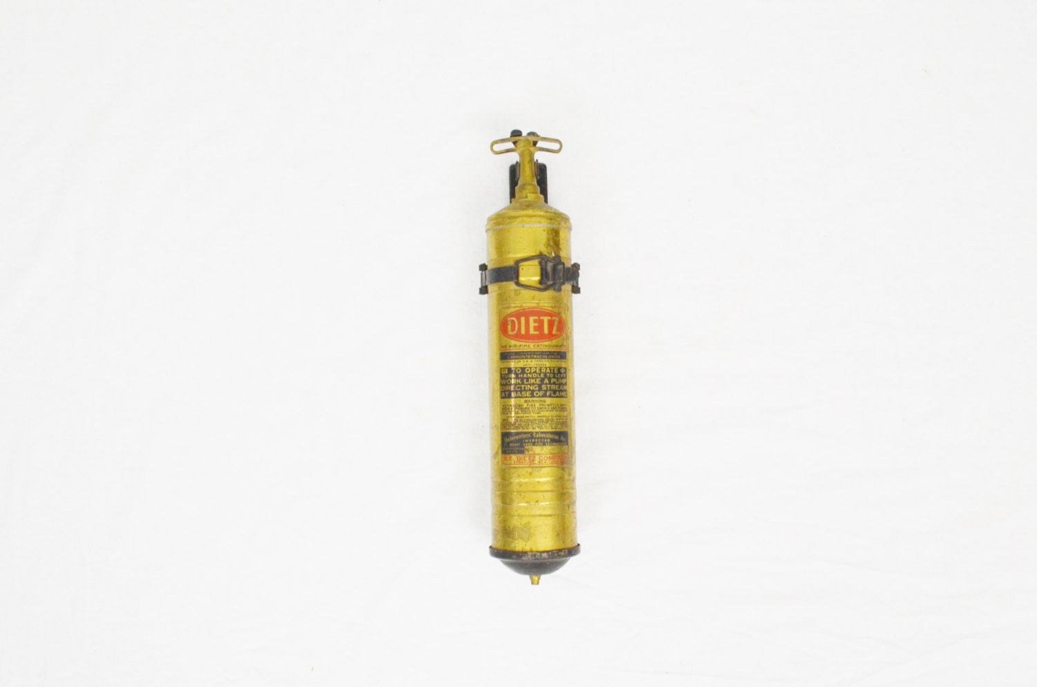 Vintage Dietz Brass Fire Extinguisher with Mounting Bracket