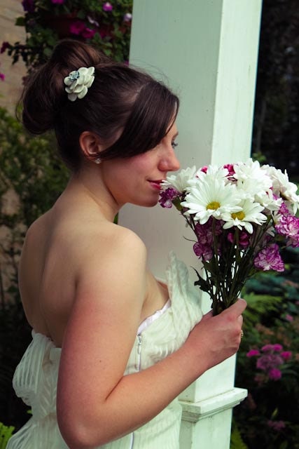 SALE Layered white pansy flower with silver marbled centre, offwhite clay bridal hair clip