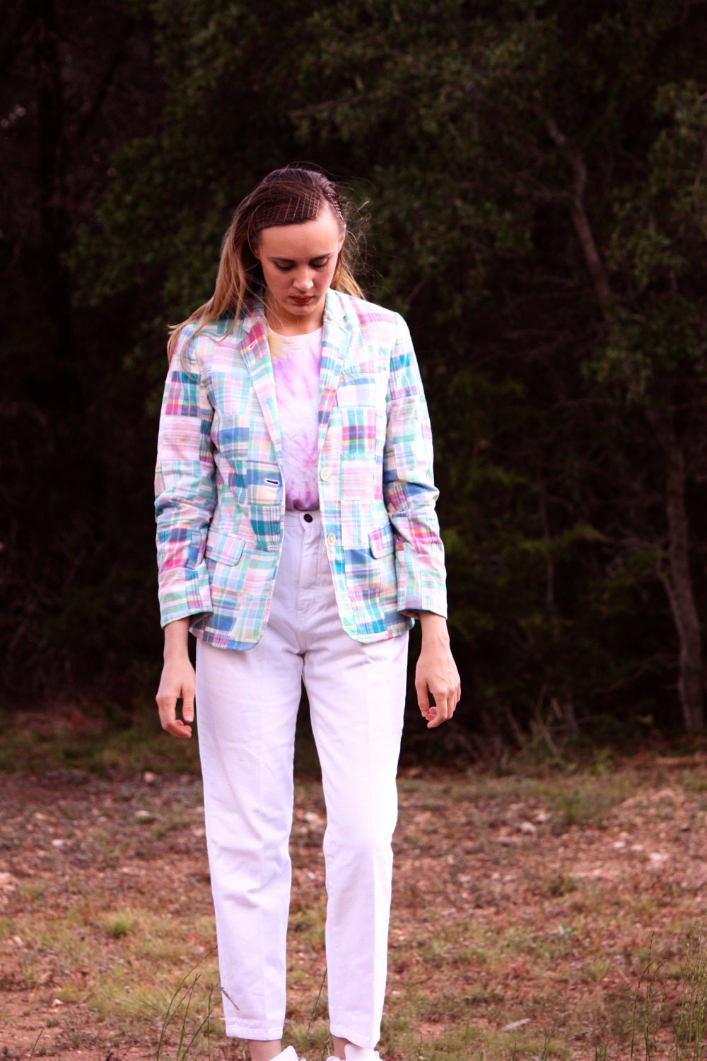 Vintage Pastel Pachwork Plaid Blazer