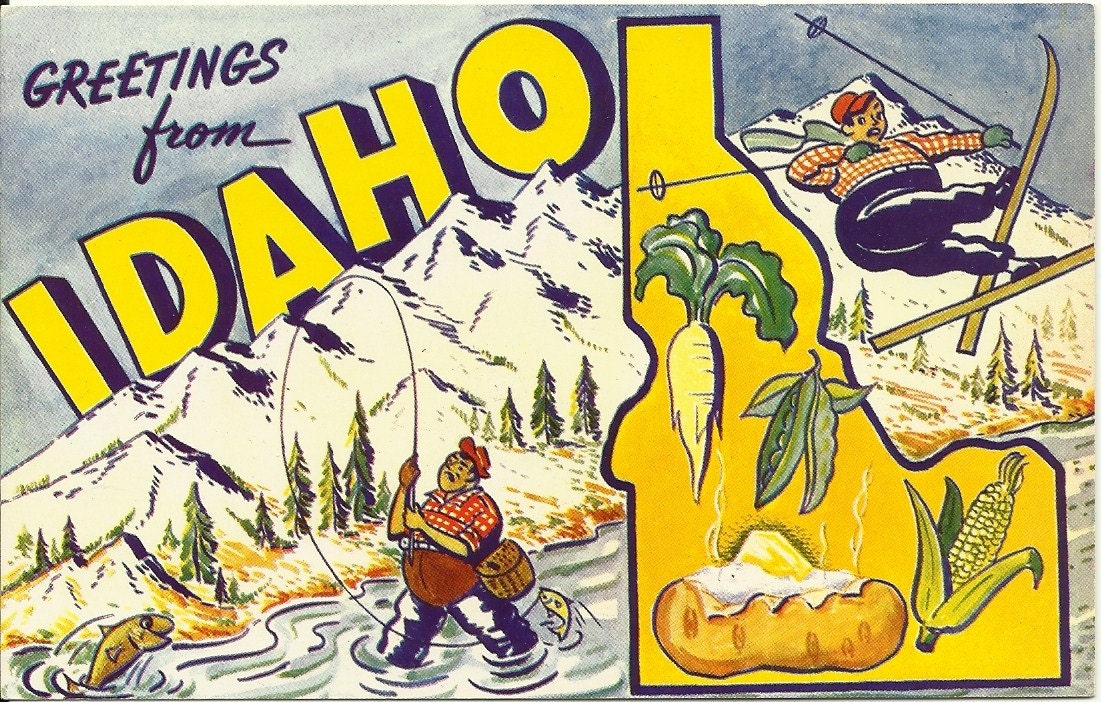 Vintage Postcard Greetings Idaho -  Map - 1970s