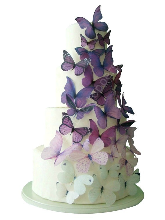 CAKE TOPPER - 40 Ombre Edible Butterflies in Purple - Wedding Cake, Cake Decorations, Cake Supply