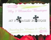 Black Red Cross Earrings Studs Silver Small Girls Teens Ladies Boys First Communion Confirmation Religious Gift January July Birthstone Goth