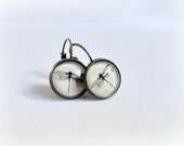 Dragonflies earrings - white black cameo cabochon leverback stud posts Choose your earwire Woodland jewelry Gift for her Valentine idea.