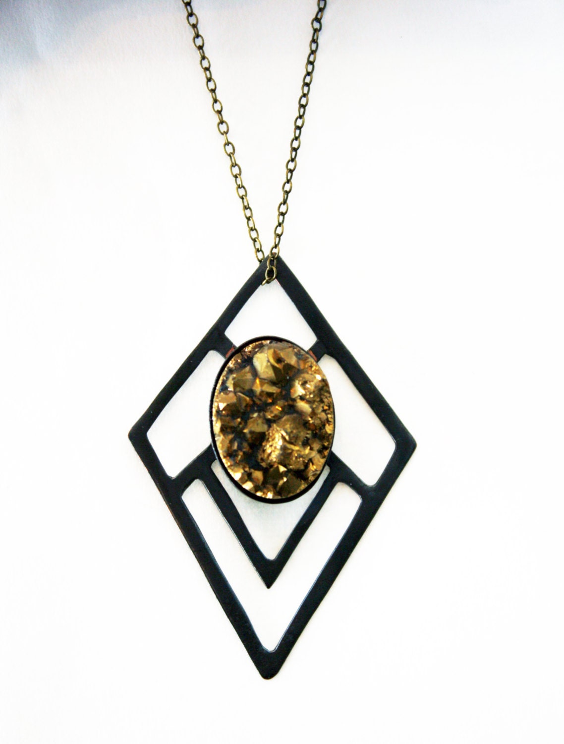 Black Magic - Black and Gold Druzy Necklace