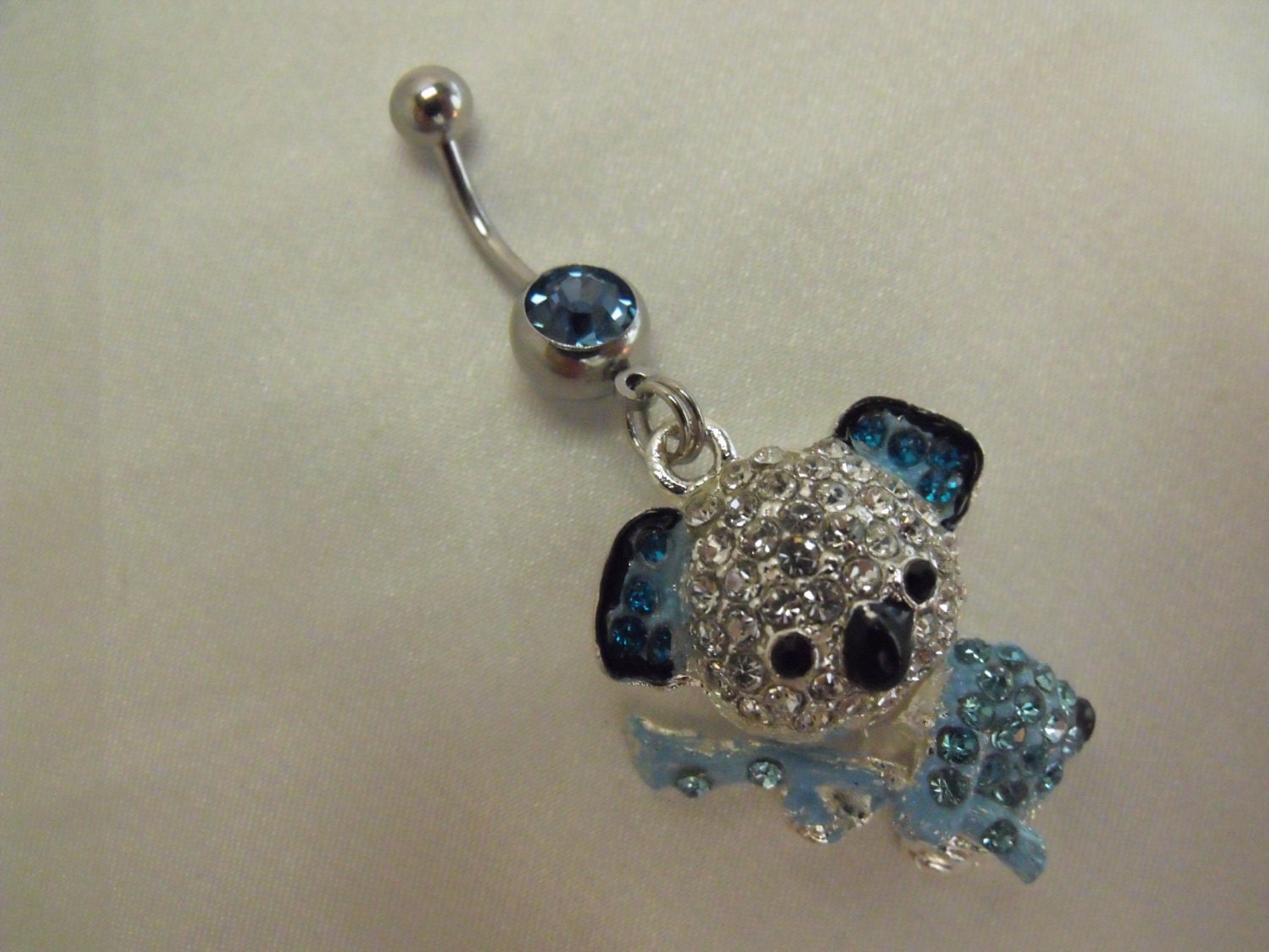 Belly Button Navel Ring Blue Rhinestone Koala Bear