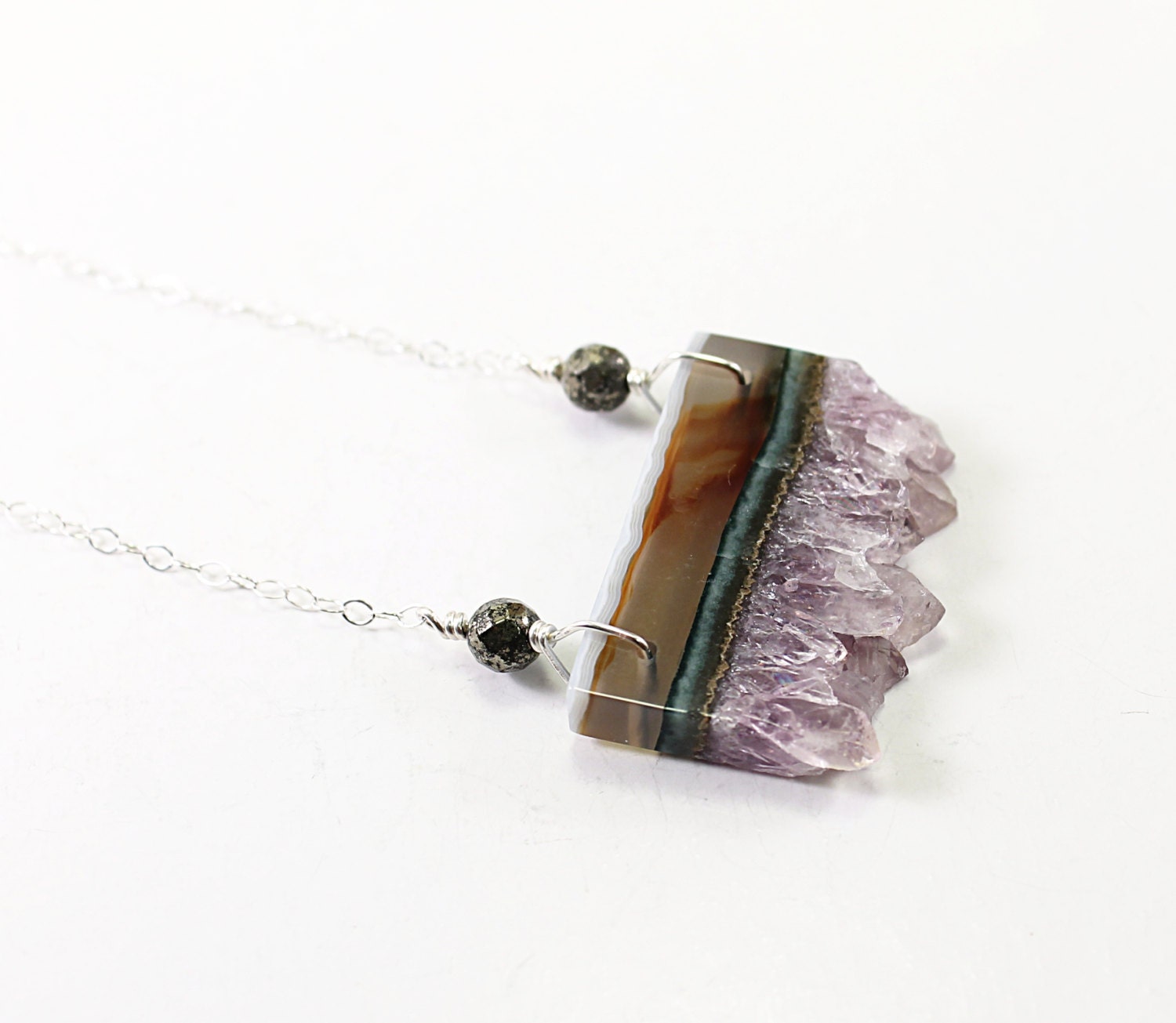 Amethyst necklace druzy silver necklace natural gemstone sterling handmade jewelry