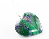 Malachite necklace silver heart jewelry