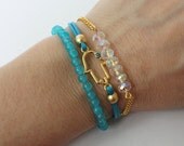 3 layered friendship bracelet set with Evil Eye Beaded Hamsa
