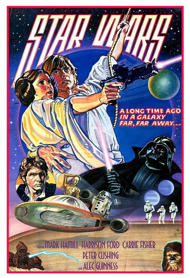 Star Wars poster- Luke Skywalker Princess Leia Darth Vader 13x19  Classic Sci Fi  Movie Poster Art - Starwars Han Solo R2D2 C3PO