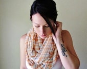 Orange Plaid Infinity Scarf - Chunky Chiffon Circle Scarf - Summer Loop Scarf - Sheer Spring Scarf - Lightweight Scarf