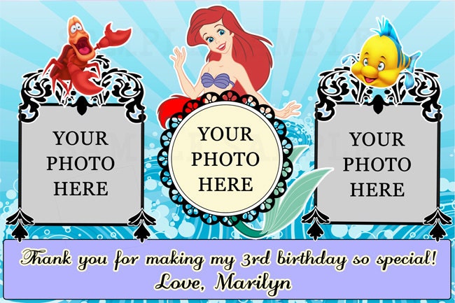 3 Photo The Little Mermaid Ariel Birthday Thank You Card - Digital File - You Print - Customized Il_170x135