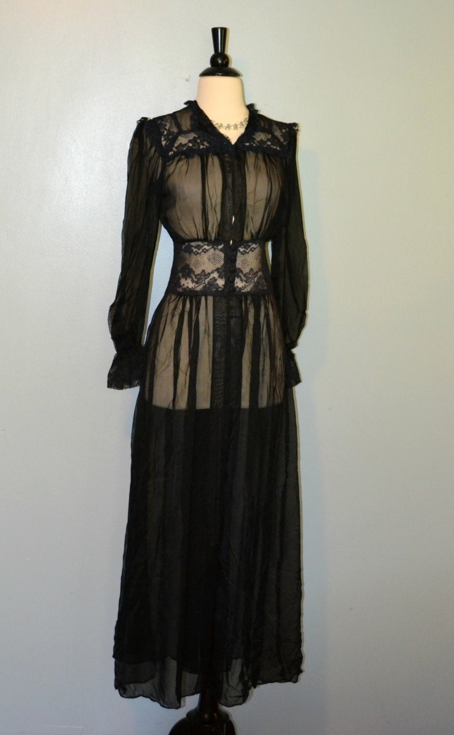 1930s/1940s Black Sheer Peignoir Robe/Cover