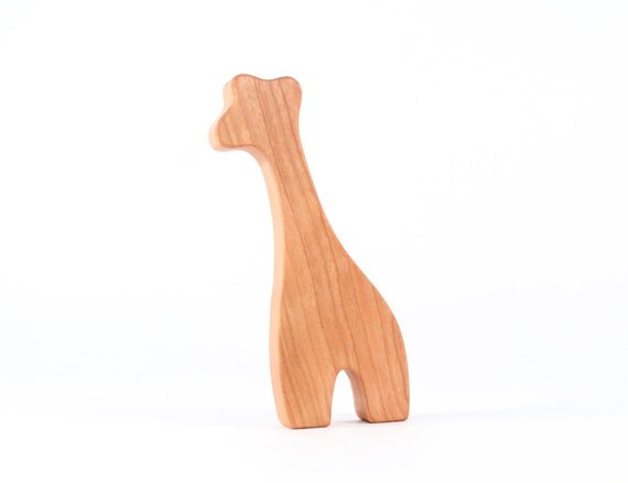 giraffe RATTLE - all natural wooden teething and grasping toy, safari animal playmate for baby, homegrown organic finish