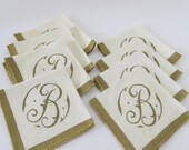 Vintage COCKTAIL Napkins Gold Scrolled Monogram Initial  'B' -  Set of 8 Barware Cocktail Parties Wedding Shower Anniversary