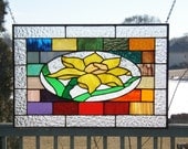 Stained glass panel window daffodil rainbow stained glass window panel window hanging stained glass flower