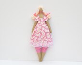Cloth doll pink daisy fabric doll softie plush stuffed doll cute summer doll toy - birthday gift for girls
