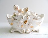 Vintage Victorian Lady Covered Dish with Lid - Ivory Ceramic & 22kt Gold Trim by Tilso Japan