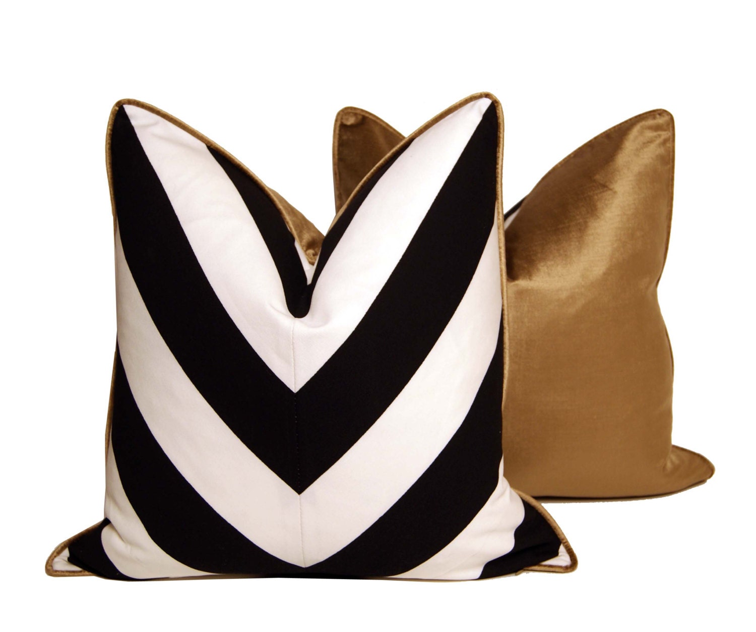 B&W Chevron Pillows with Gold Backing