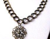 Jewelry Brass Pendant Necklace with Filigree Charm and Bead - Women Gift Ideas