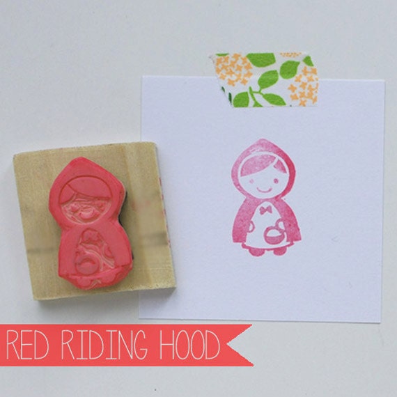 Hand Carved Little Red Riding Hood Rubber Stamp
