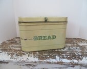 Bread Box Tin Box Vintage Kitchen Storage Cream and Green Breadbox