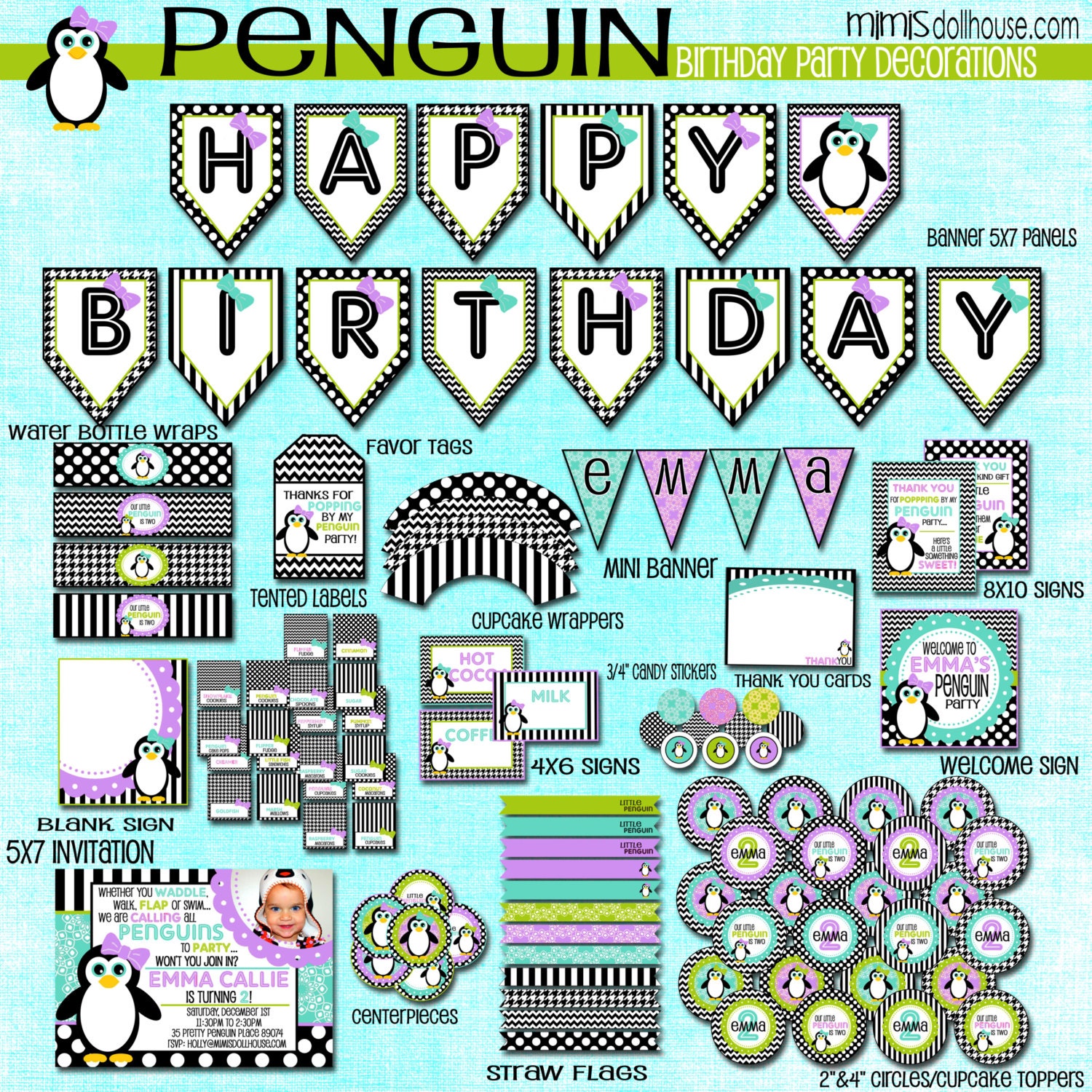 Penguin Party Decorations- Printable Penguin Birthday Party Decorations- Penguin Birthday Party PDF/JPEG Il_570xn