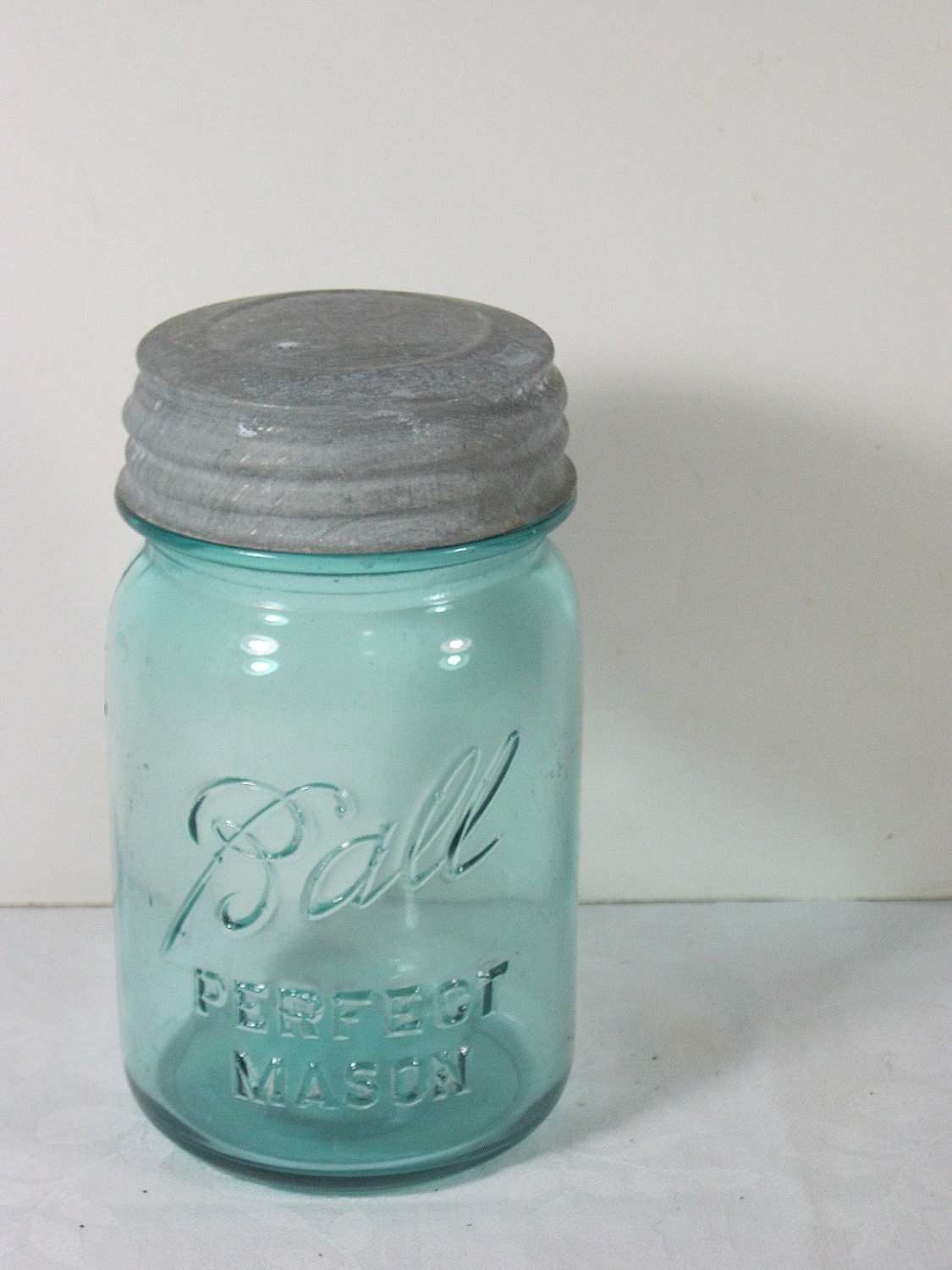 Vintage Blue Ball Canning Jar Pint Circa 1920s  Milkglass Zinc Lid Perfect Mason