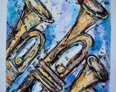Abstract "Brass Trumpets" Watercolor and Acrylic Painting