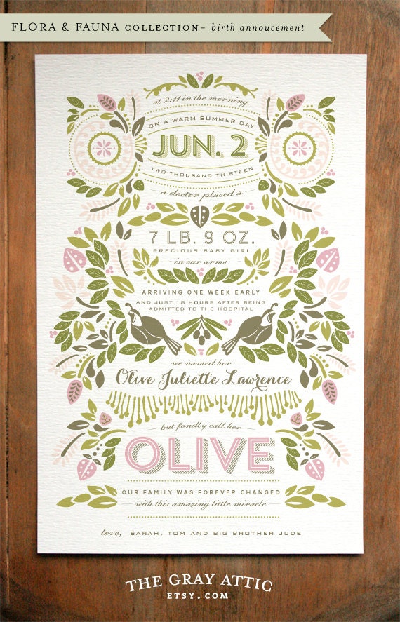 Reserved for Danielle - Birth Story Announcements and Print